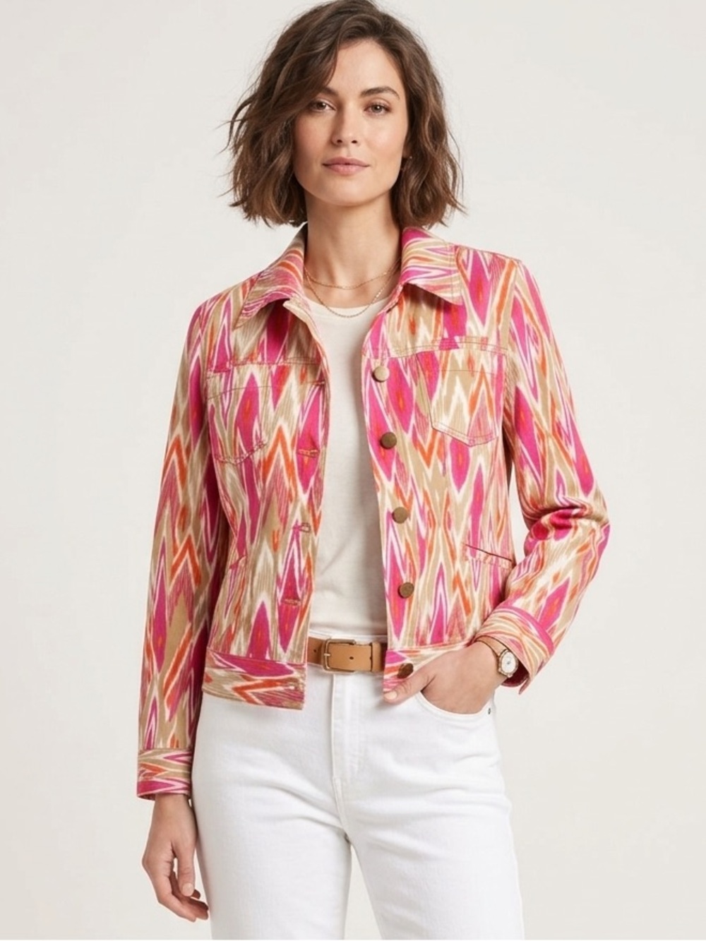 JONES NEW YORK Sport Stretch fuchsia & orange colourful print Size small